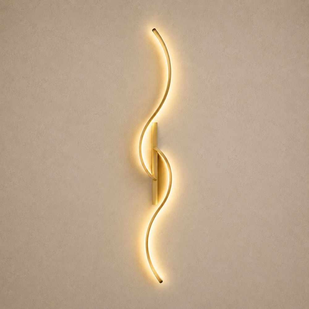 Applique LED ondulée dorée 80 cm allumée, ligne lumineuse continue #80-cm #or