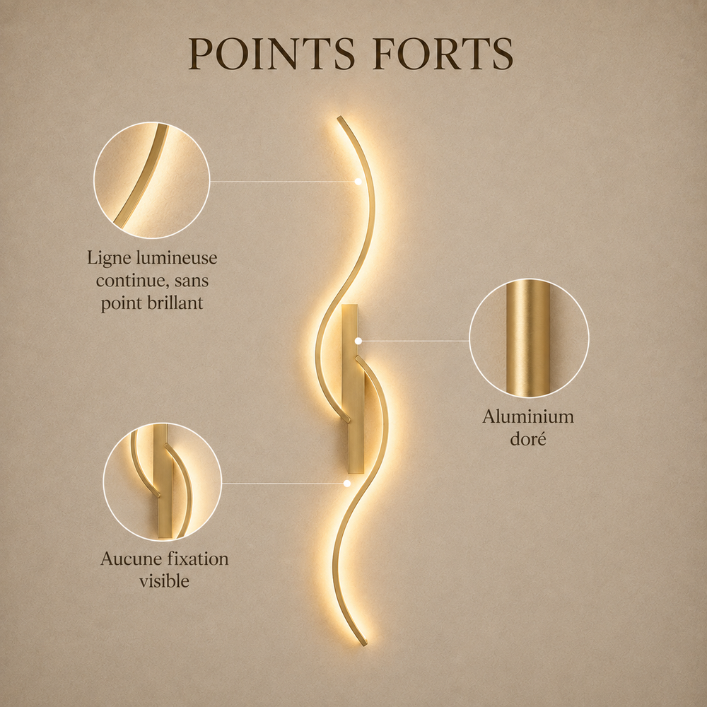 Points forts : ligne lumineuse continue, aluminium doré, aucune fixation visible #100-cm #or