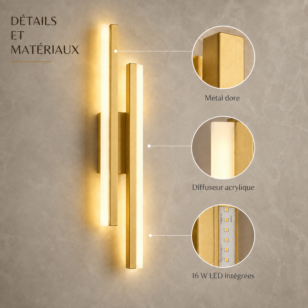 Details et materiaux applique doree #or