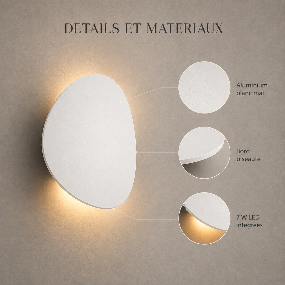 Details et materiaux applique galet blanche #blanc