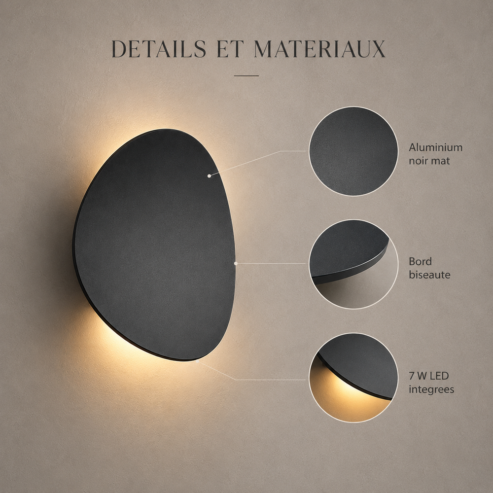 Details et materiaux applique galet noire #noir