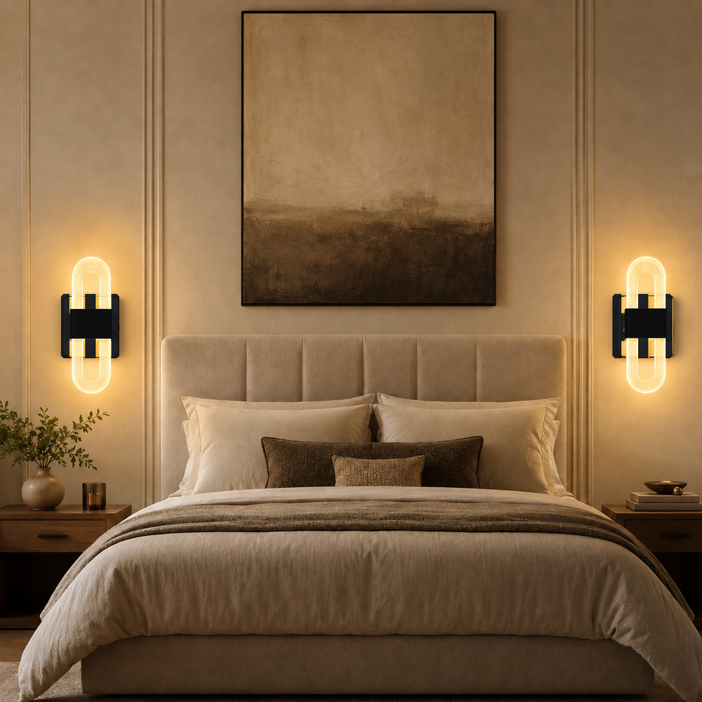 Deux appliques noires de part et d autre du lit #noir