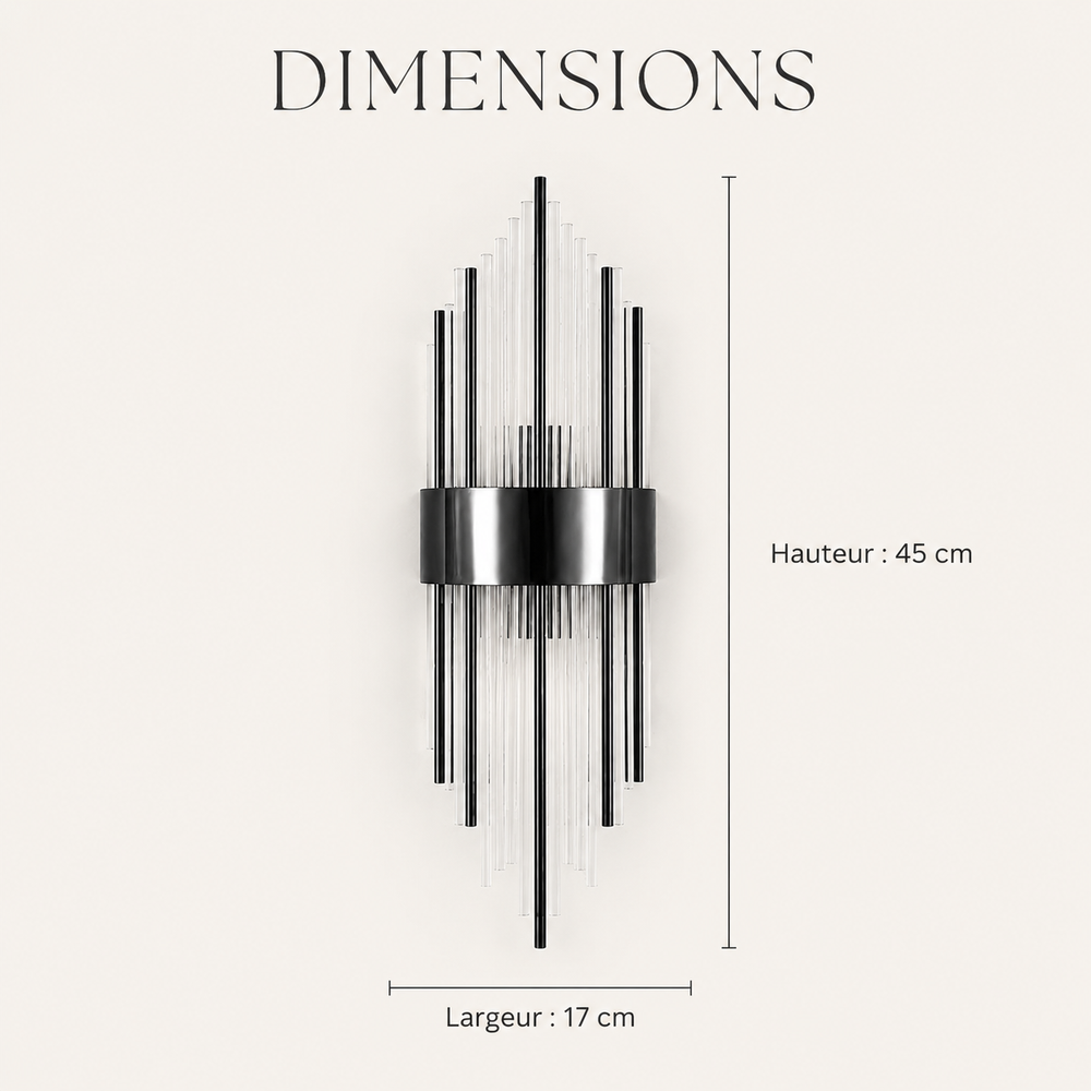 Dimensions 45 x 17 cm applique cristal grand modele #noir-grand-modele