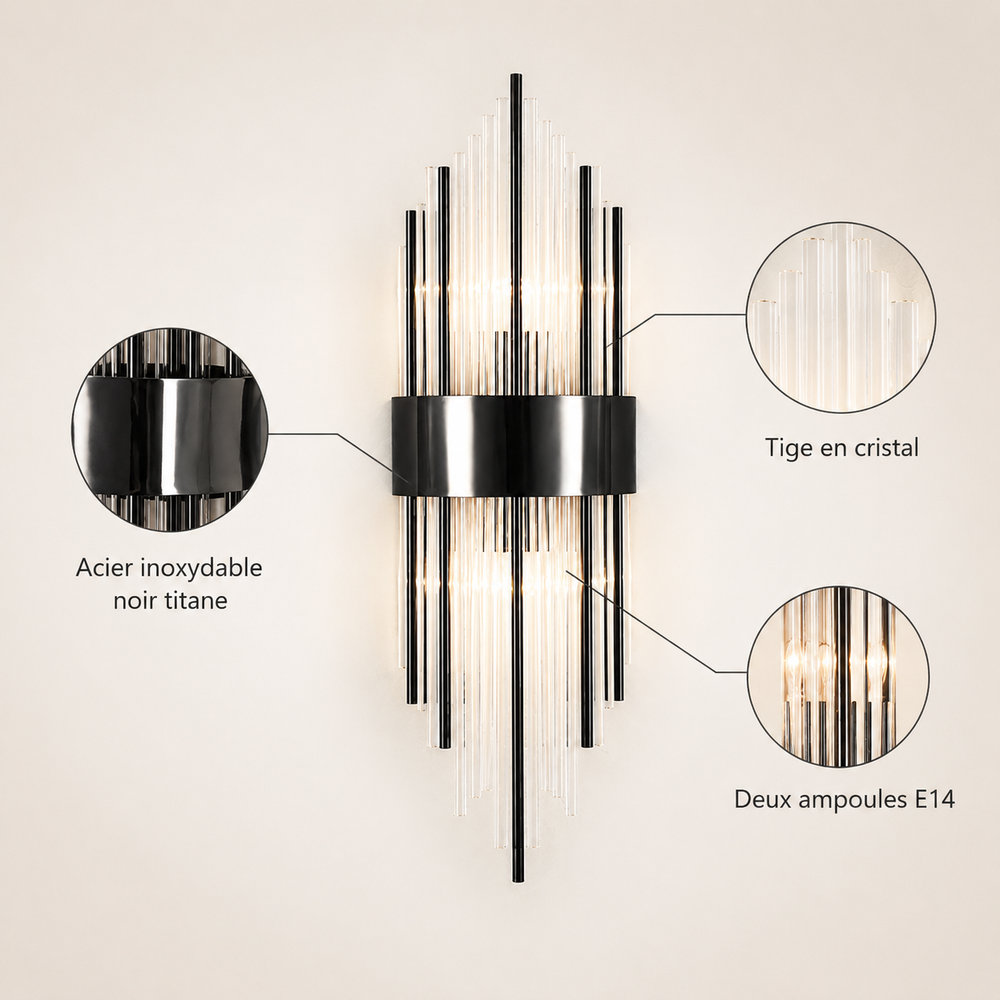 Details et materiaux applique cristal grand modele #noir-grand-modele