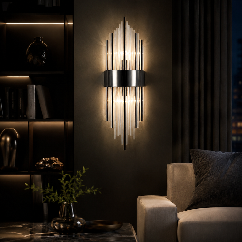 Applique cristal grand modele dans un salon #noir-grand-modele