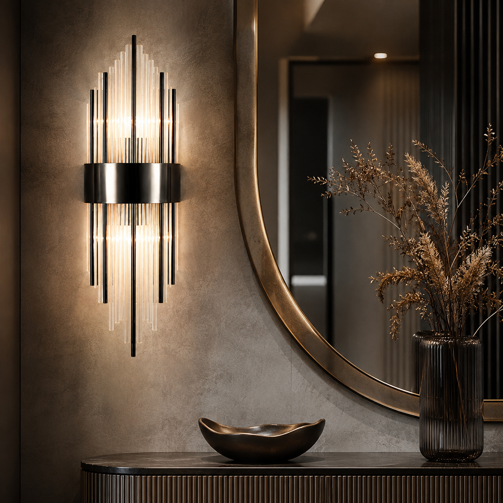 Applique cristal grand modele dans une entree #noir-grand-modele