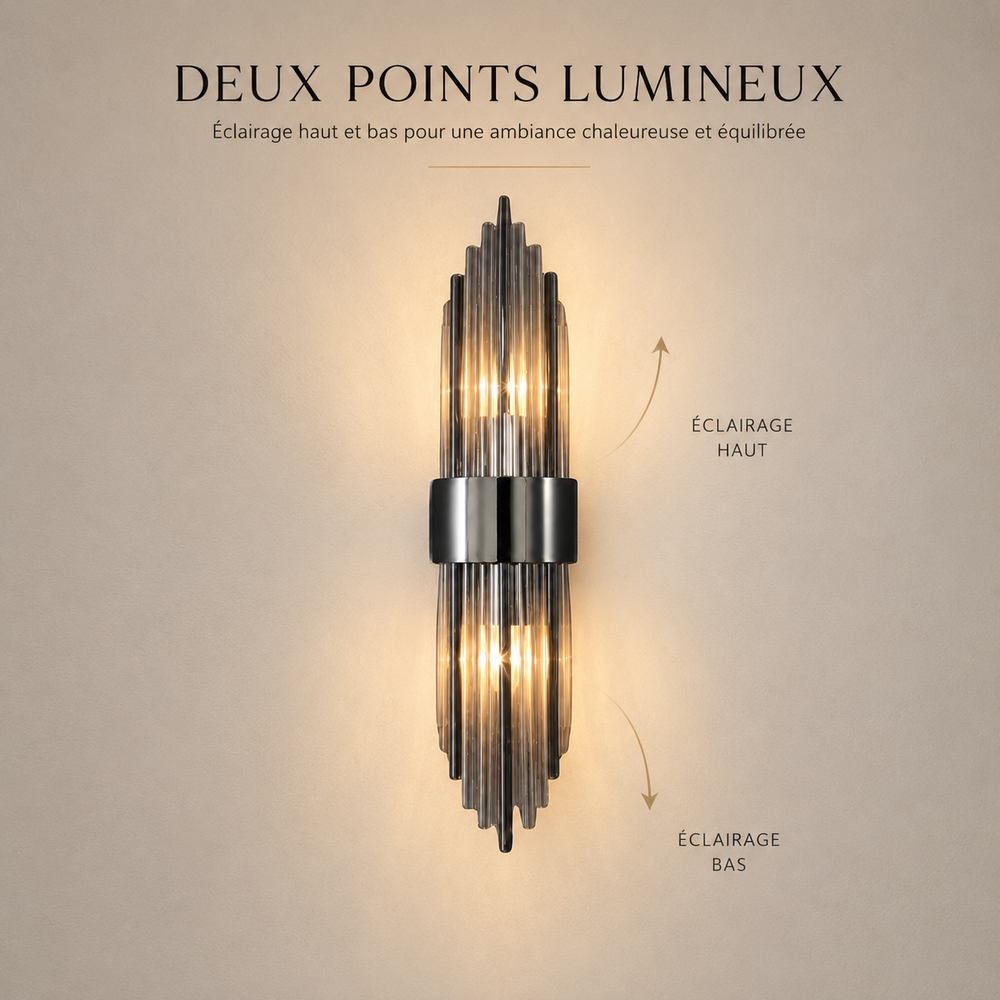 Deux points lumineux applique cristal noire #noir-petit-modele
