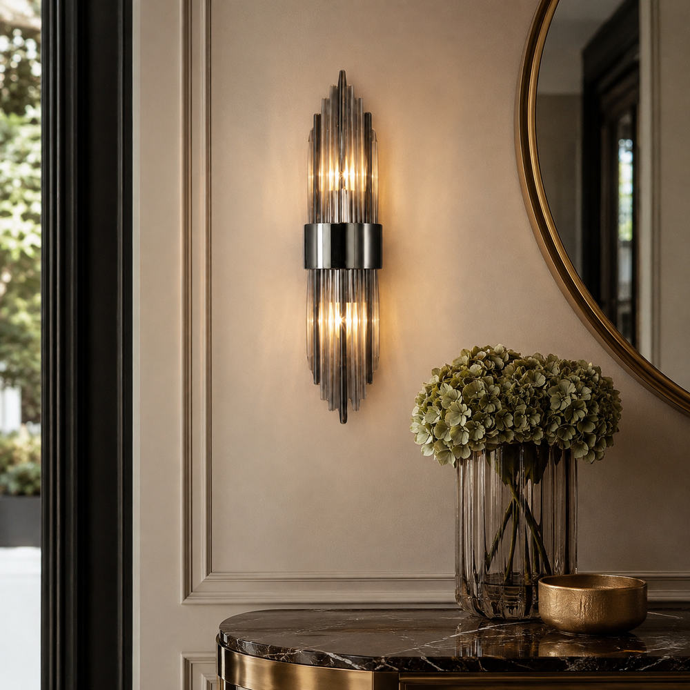 Applique cristal noire dans une entree #noir-petit-modele
