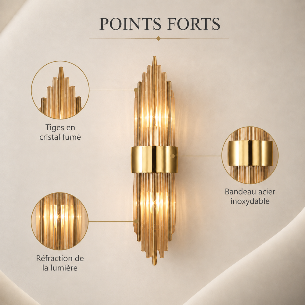 Points forts applique cristal doree #or-petit-modele