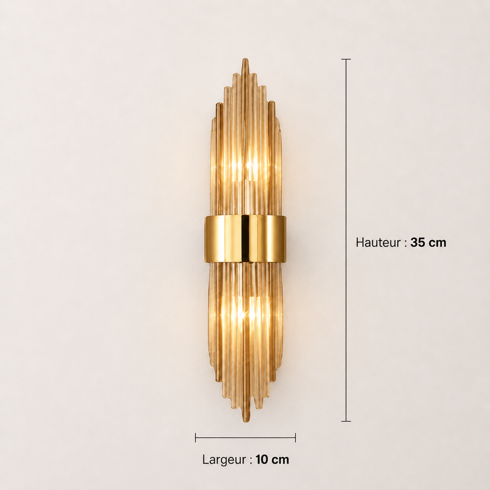 Dimensions 35 x 10 cm applique cristal doree #or-petit-modele