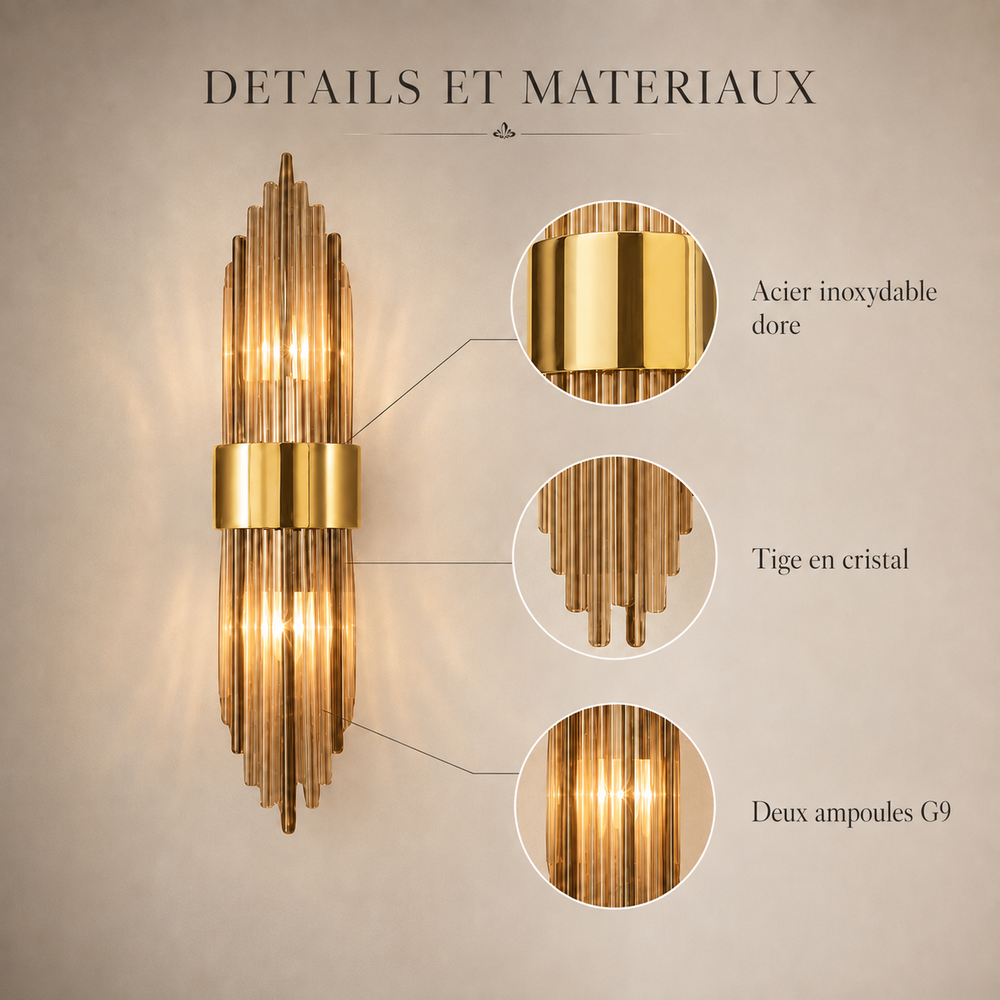 Details et materiaux applique cristal doree #or-petit-modele