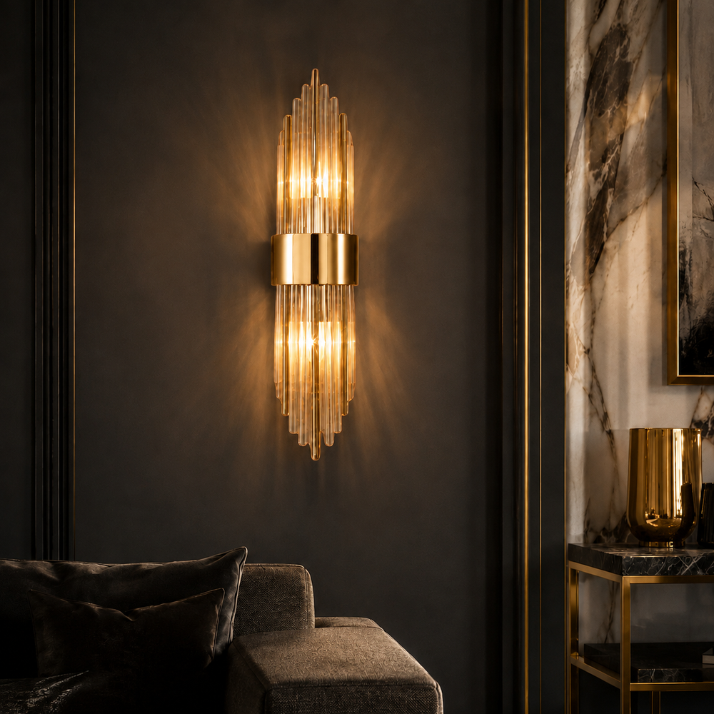 Applique cristal doree dans un salon #or-petit-modele