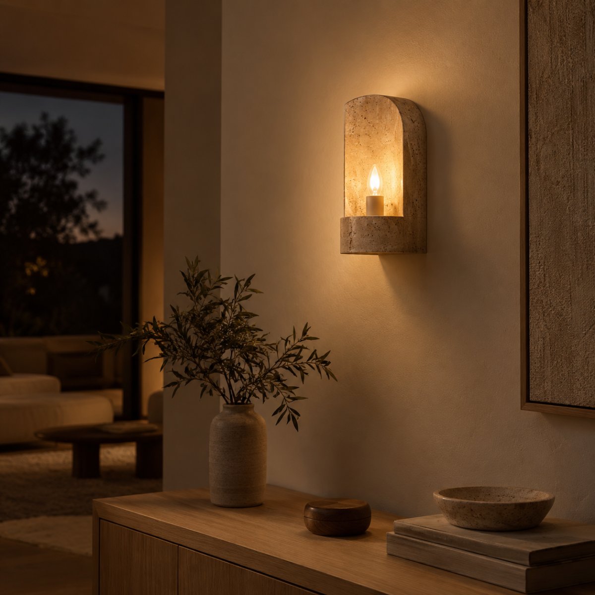 Ampoule LED E14 blanc chaud, lot de 2, lumière douce 2700 K - ampoule e14 allumee dans applique travertin