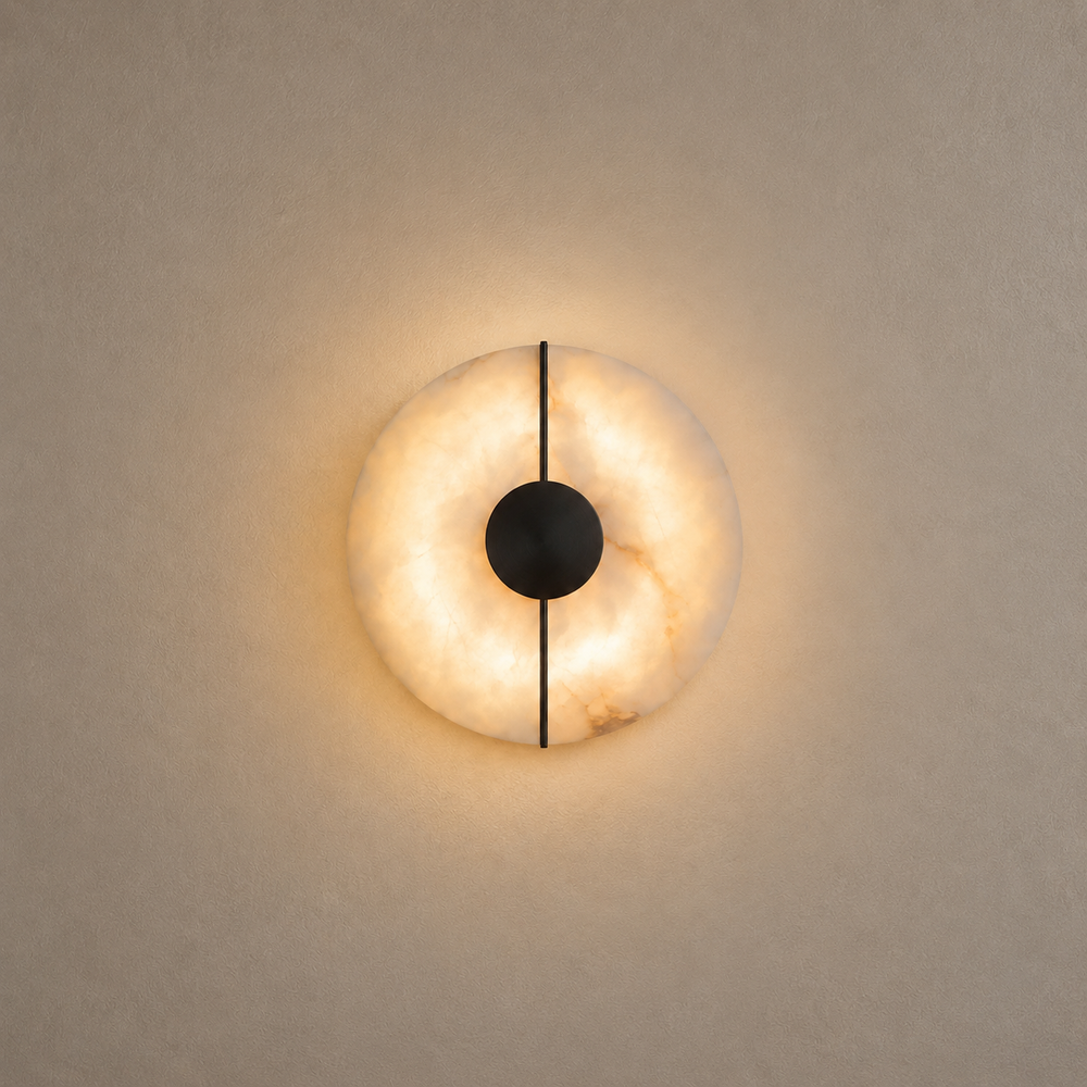 Applique murale en marbre d'albâtre noire allumée, halo à 360° #noir