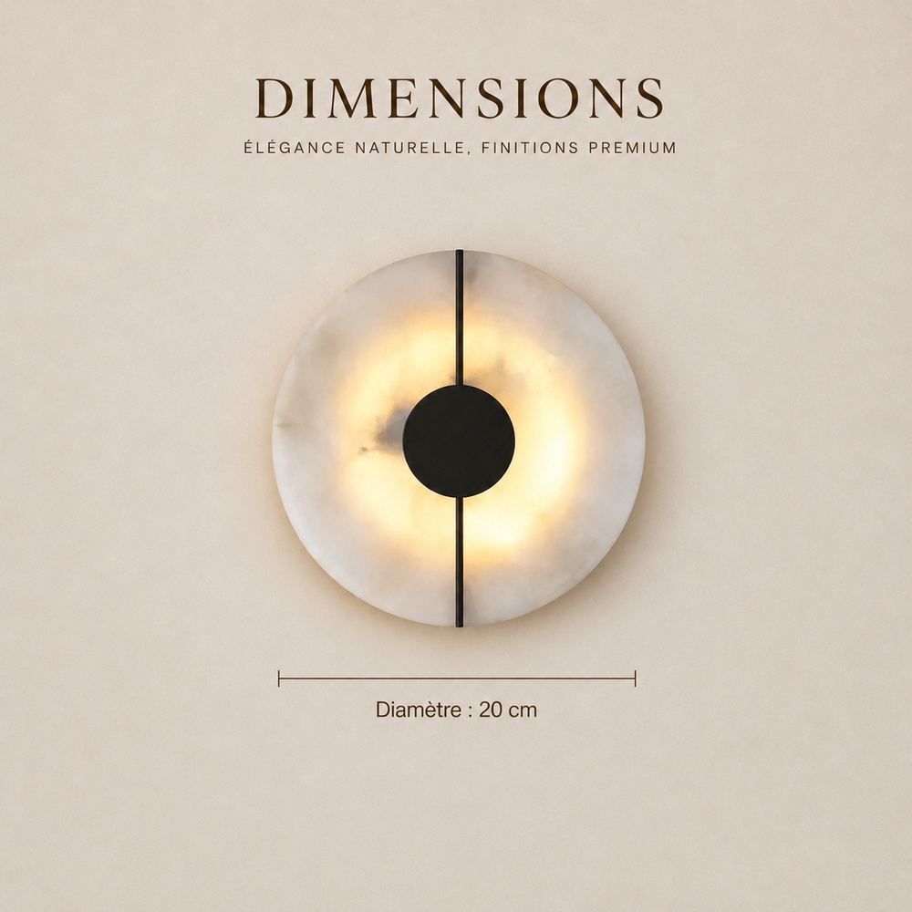 Dimensions de l'applique en albâtre finition noire : diamètre 20 cm #noir