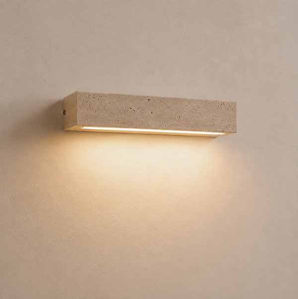 Applique murale salon en travertin, LED haut et bas