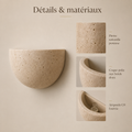 Détails et matériaux : pierre naturelle poreuse, coque polie, ampoule G9 fournie