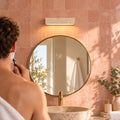 Applique murale salon en travertin, LED haut et bas - applique travertin salle d eau zellige rose