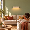 Applique murale salon en travertin, LED haut et bas - applique travertin salon vert sauge lecture