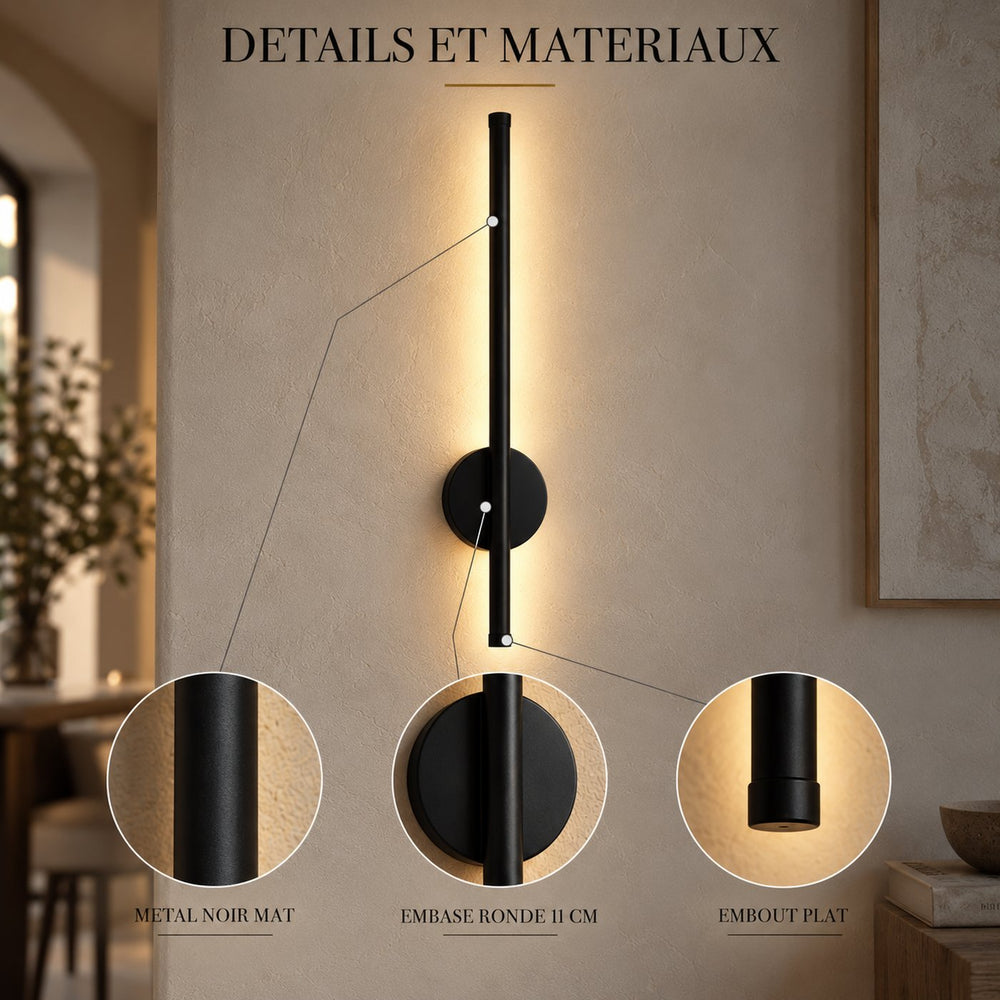 Applique murale chambre sans fil rechargeable, LED - applique v2 05 matieres #noir 50 cm