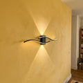 Applique murale salon LED, design moderne et simple - applique vague noire allumee sur mur jaune #noir