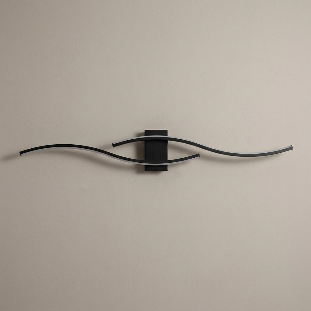 Applique murale salon LED, design moderne et simple - applique vague noire eteinte vue de face #noir