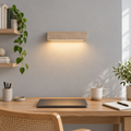 Applique murale salon en travertin, LED haut et bas - applique travertin bureau maison mur gris perle
