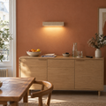 Applique murale salon en travertin, LED haut et bas - applique travertin salle a manger buffet chene mur terracotta