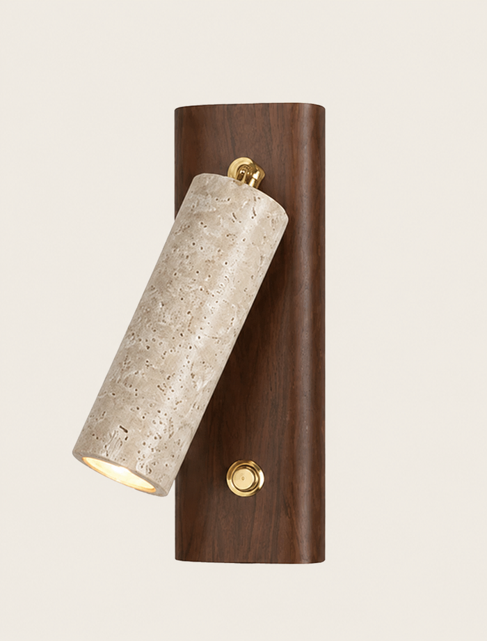 Applique Wabi-Sabi en travertin et bois, tête orientable
