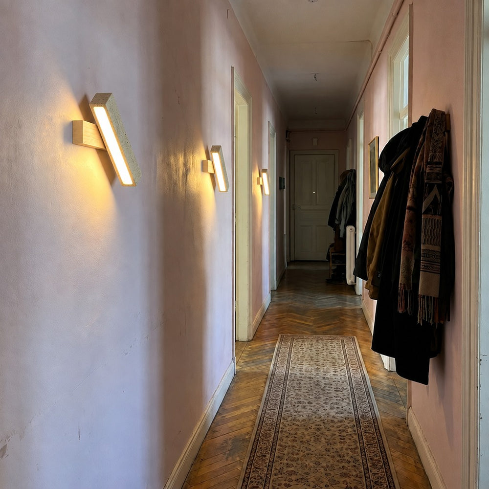 Applique murale salon en pierre naturelle, lumière d'ambiance - bc2 couloir rose trois appliques #bois-clair