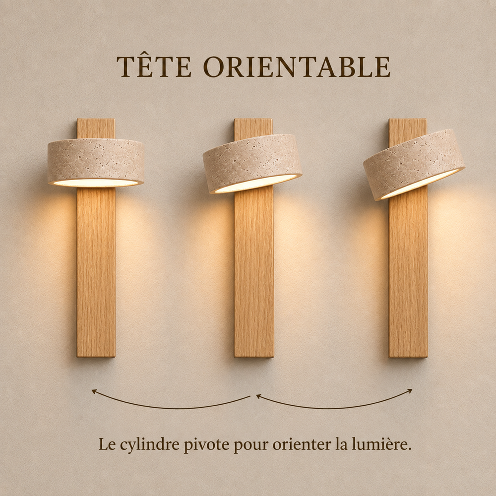 Tête orientable : le cylindre pivote pour orienter la lumière vers le bas ou sur le côté #bois-clair