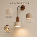 Points forts : travertin naturel pièce unique, la lumière traverse les pores, douille E27 #travertin-beige