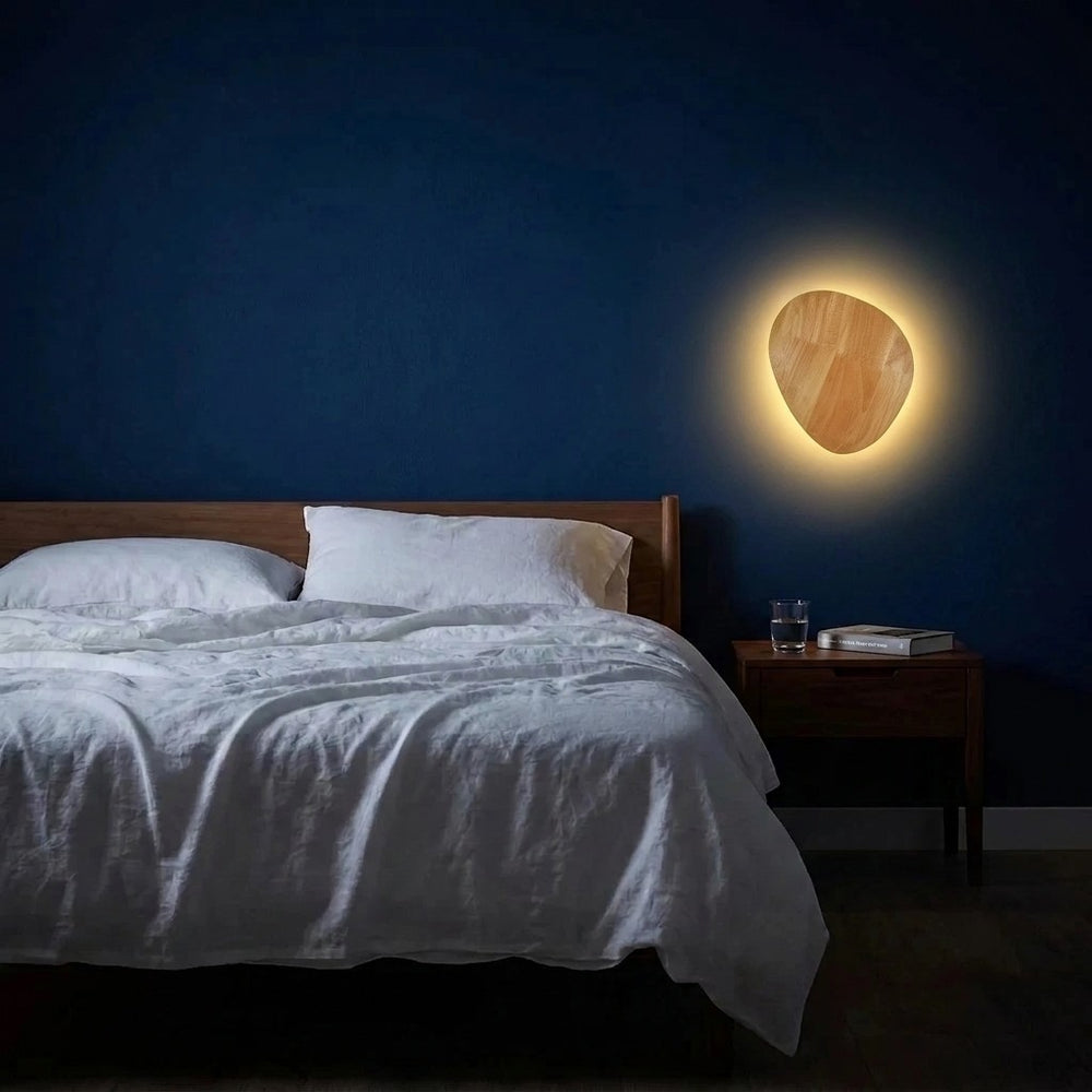 Applique murale chambre en bois, ronde, style nordique - bois ovale 06 chambre bleu nuit #ovale