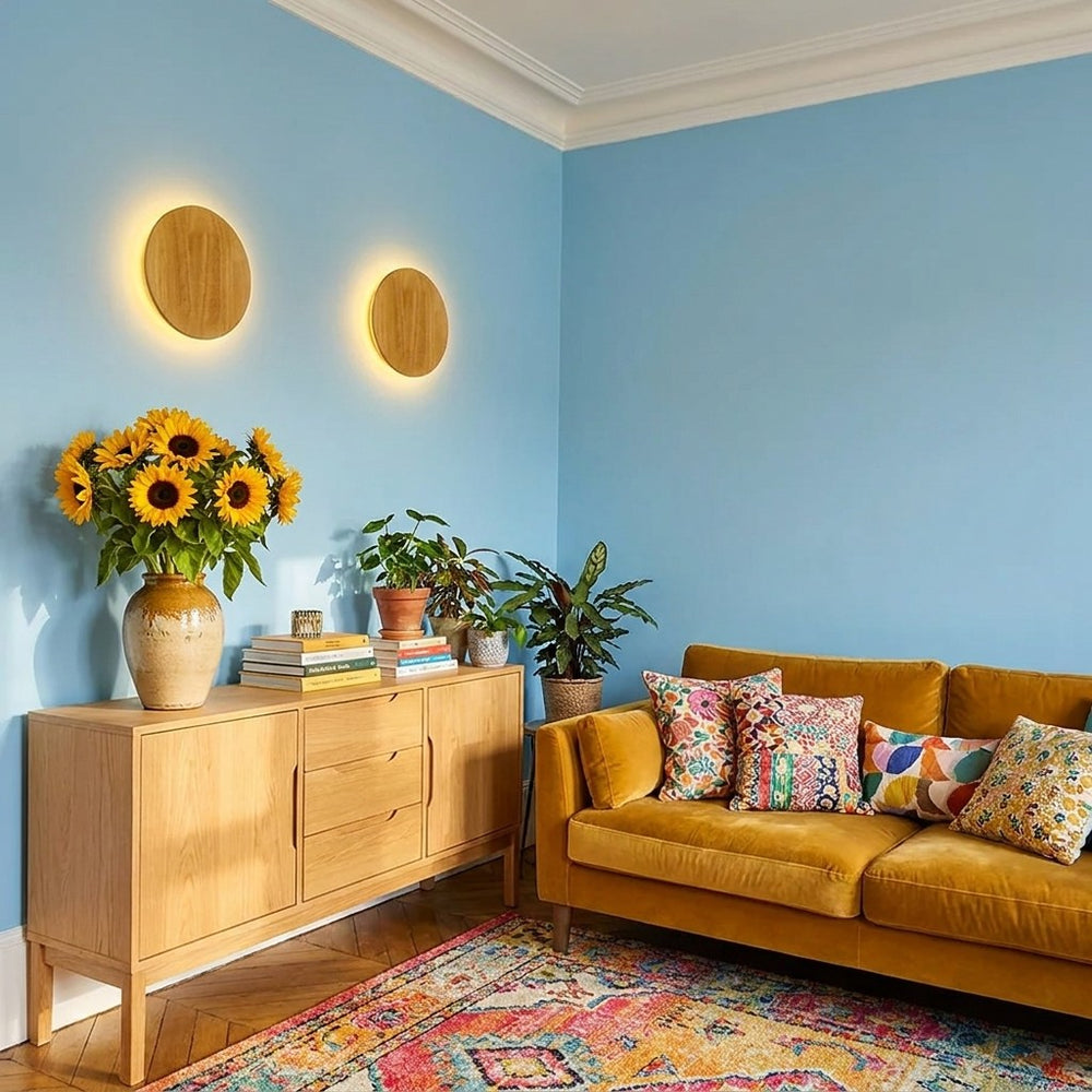 Applique murale chambre en bois, ronde, style nordique - bois rond 03 salon bleu tournesols #rond