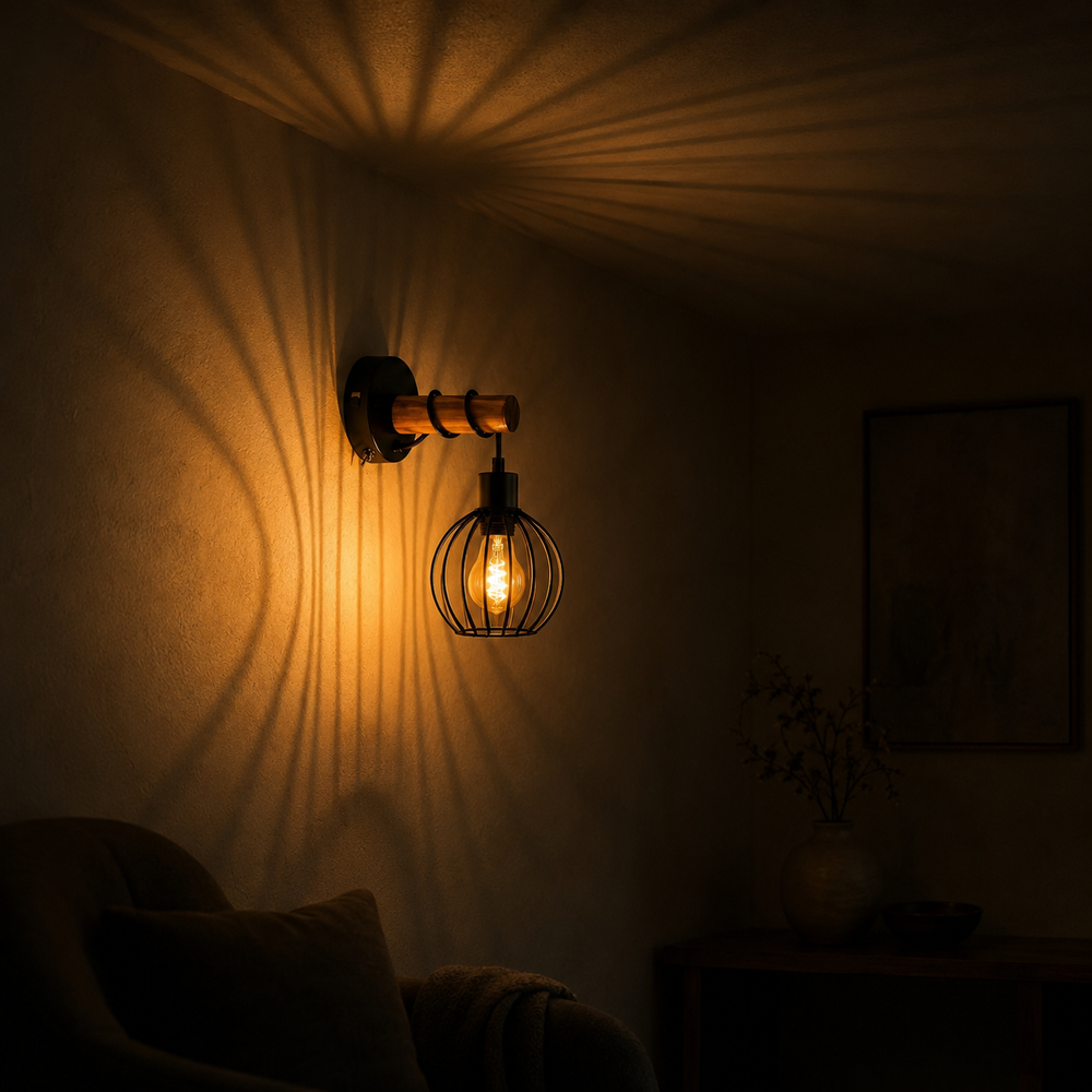 Applique seule source de lumière la nuit, ombres de la cage en éventail