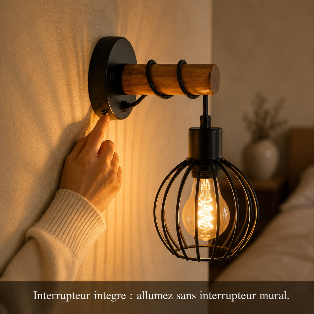 Une main actionne l'interrupteur intégré à l'applique