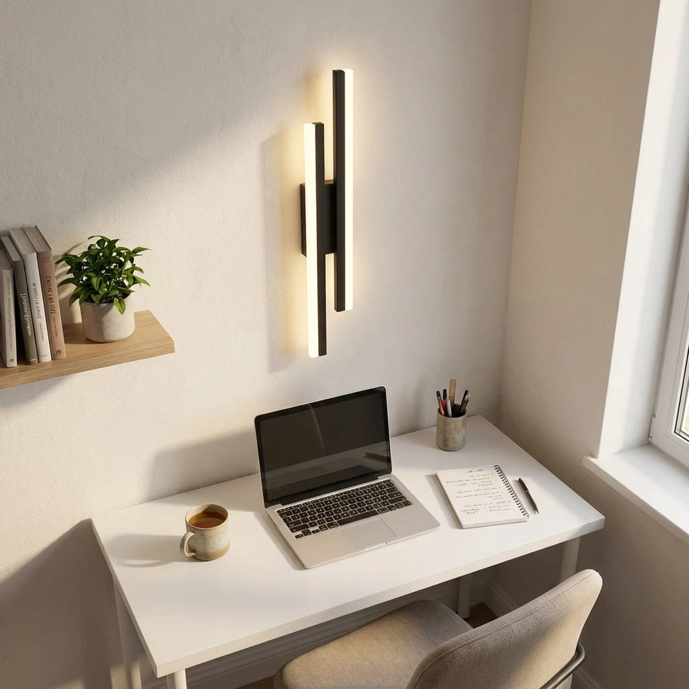 Applique murale salon LED design en métal, 50 cm - db bureau vu d en haut miroir #noir #droite