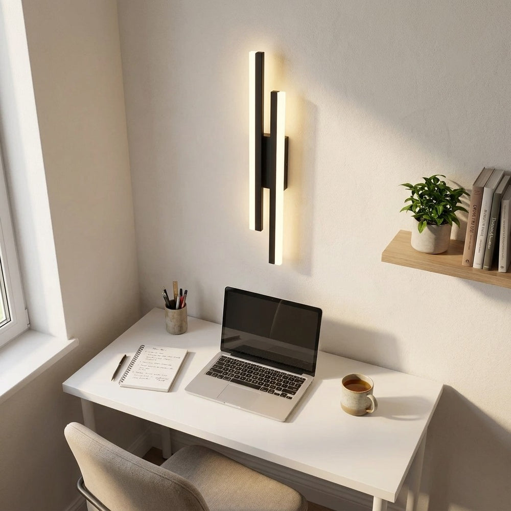 Applique murale salon LED design en métal, 50 cm - db bureau vu d en haut #noir #gauche