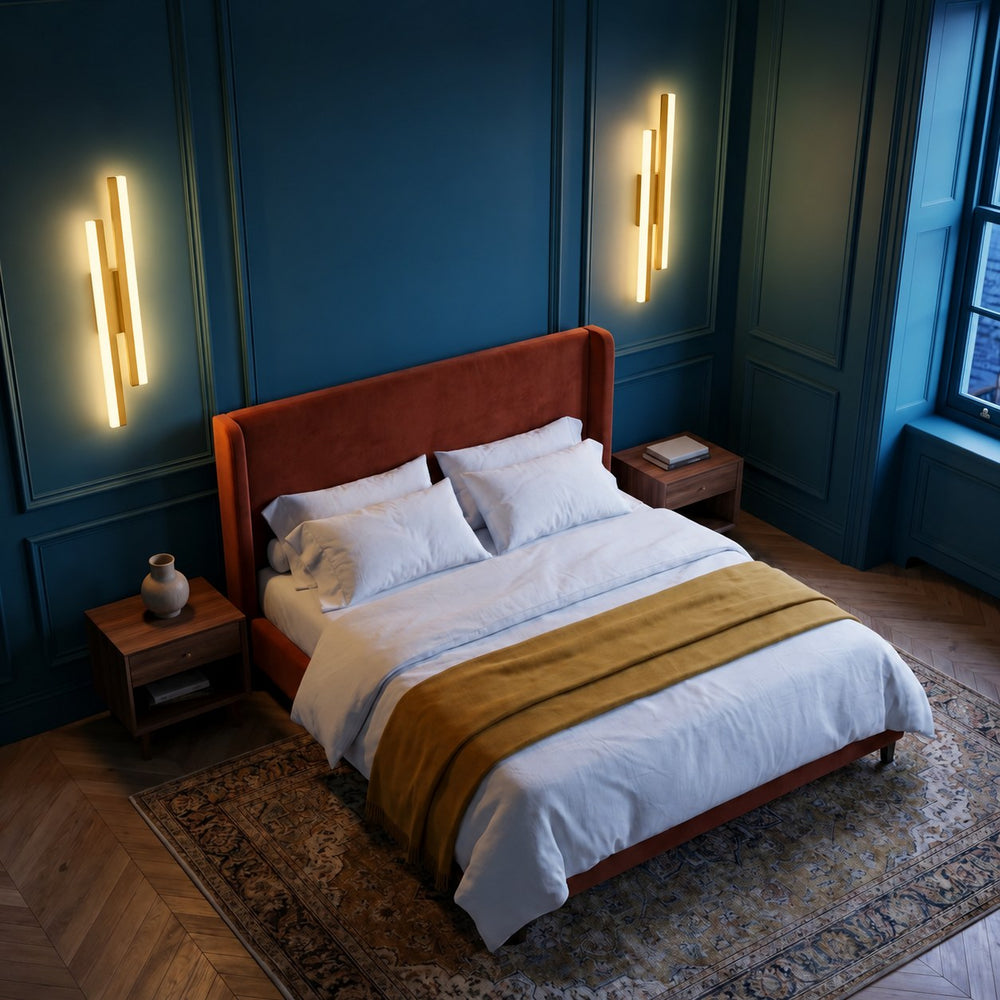 Applique murale salon LED design en métal, 50 cm - db chambre bleu canard or miroir #or #droite