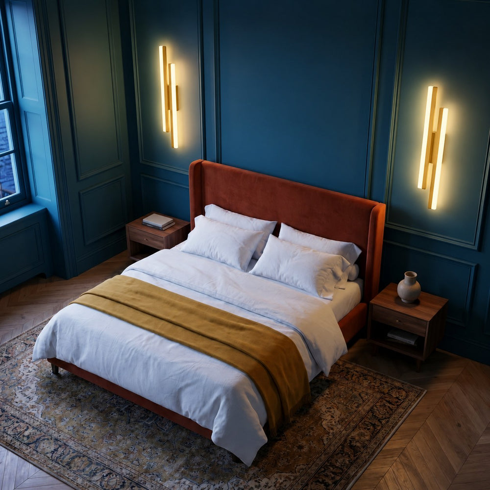 Applique murale salon LED design en métal, 50 cm - db chambre bleu canard or #or #gauche
