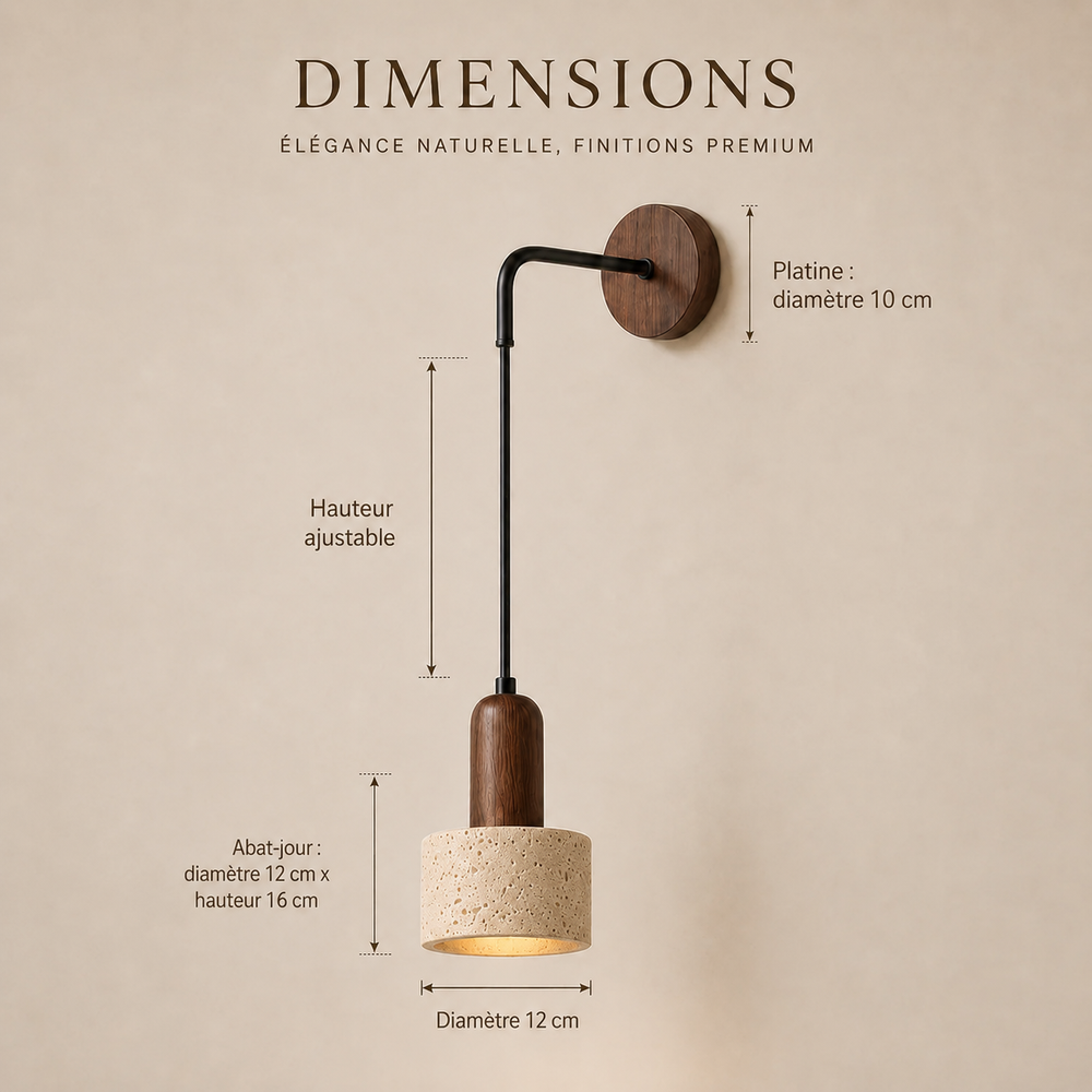 Dimensions de l'applique en travertin beige #travertin-beige