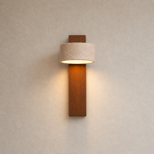 Applique murale chambre travertin et noyer, tête orientable