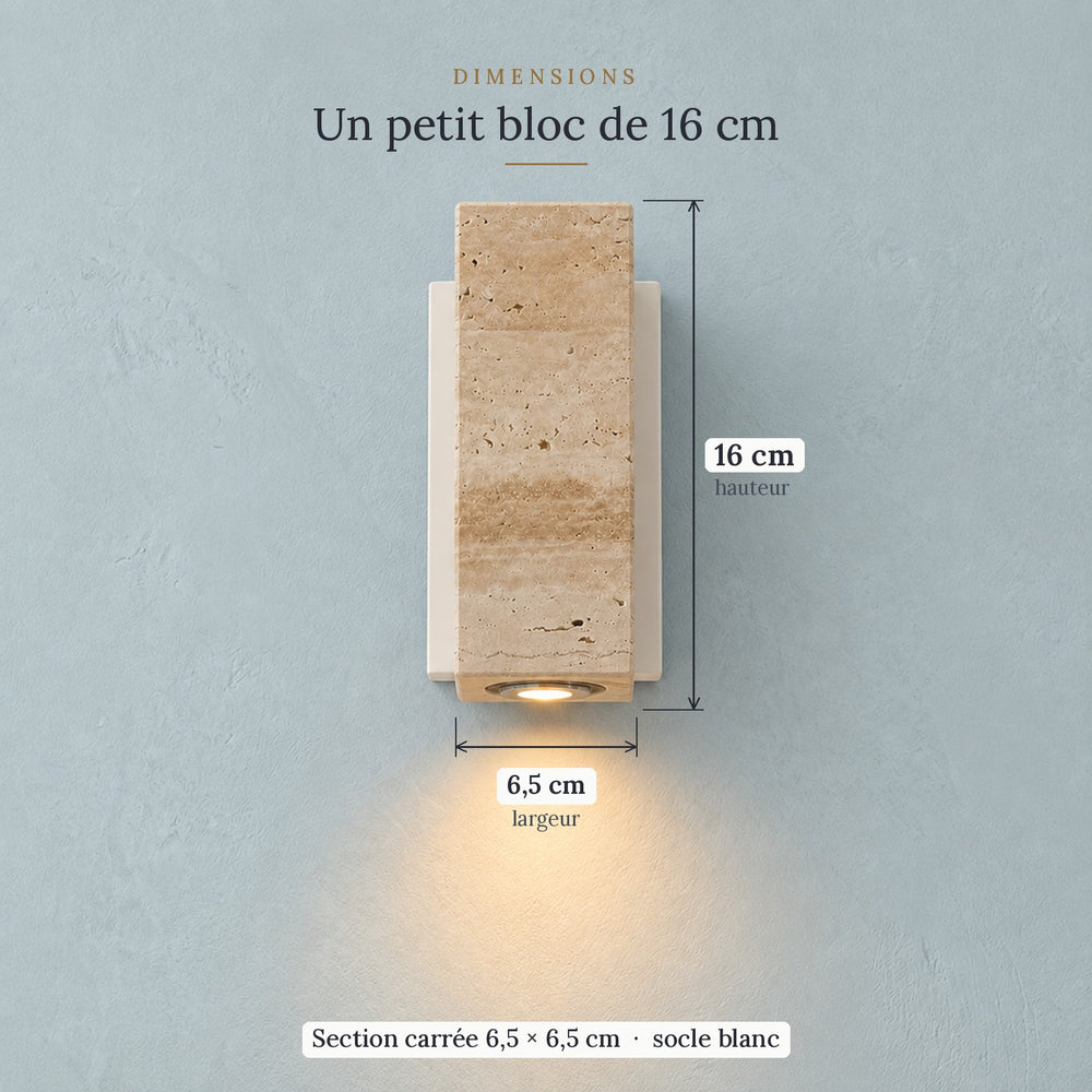 Applique murale japonaise en travertin jaune, salon - jap blanc dimensions 16 cm #carre-socle-blanc