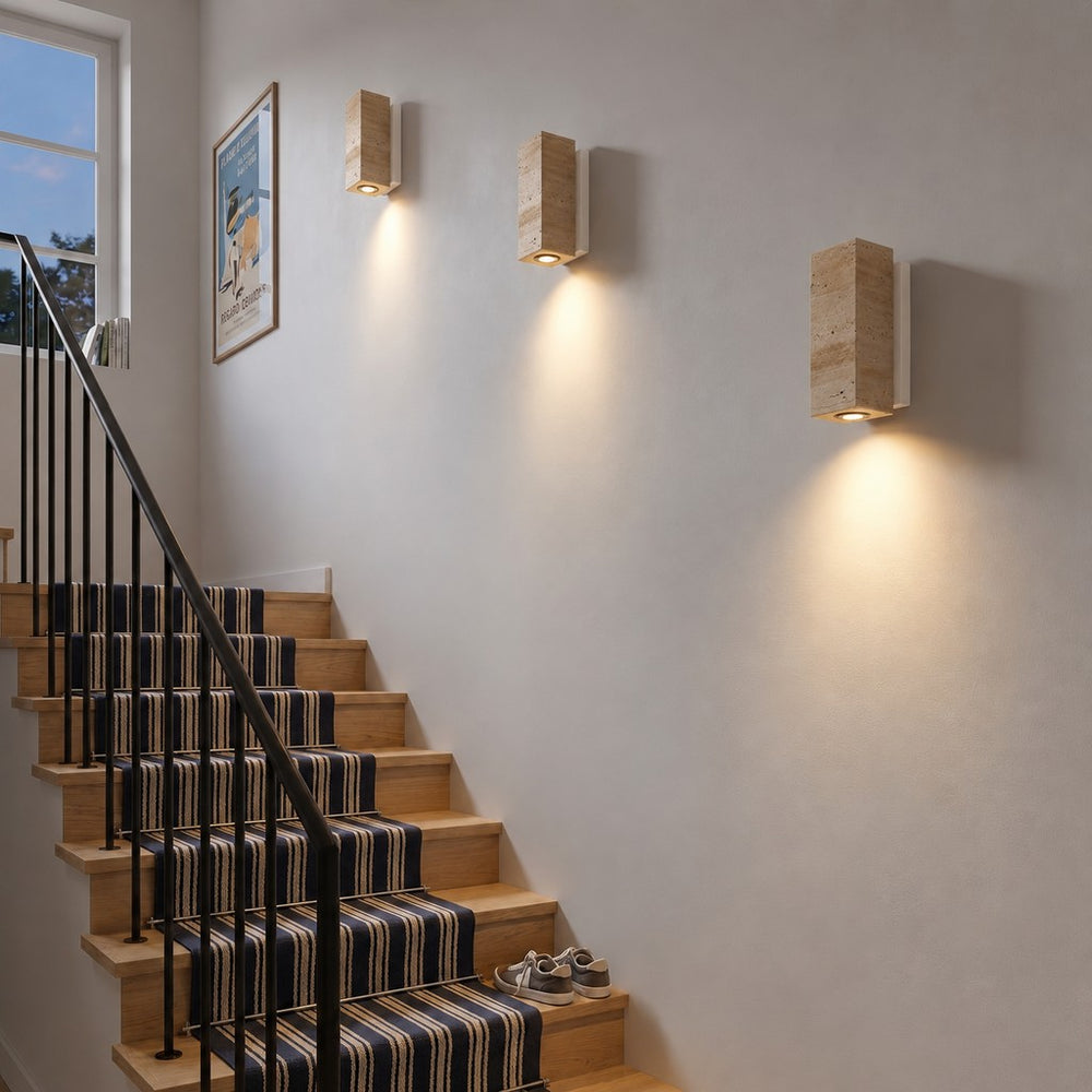 Applique murale japonaise en travertin jaune, salon - jap blanc escalier lumiere haute #carre-socle-blanc