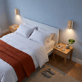 Applique murale japonaise en travertin jaune, salon - jap blanc vue drone chambre #carre-socle-blanc