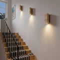 Applique murale japonaise en travertin jaune, salon - jap escalier lumiere haute v3 #carre-socle-noyer
