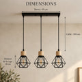 Lustre salon 3 lumières fer noir, forme diamant, douille E27 - lustre v2 04 cotes