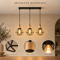 Lustre salon 3 lumières fer noir, forme diamant, douille E27 - lustre v2 05 matieres