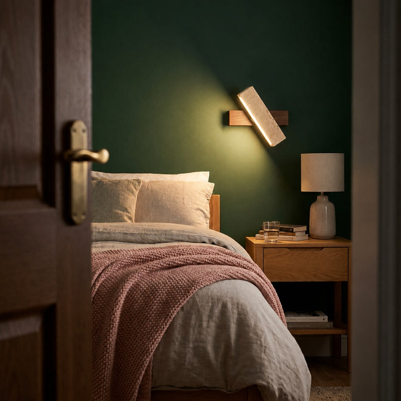 Applique murale salon en pierre naturelle, lumière d'ambiance - n2 chambre vert foret porte #noyer