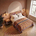 Applique murale chambre travertin et noyer, tête orientable - noa chambre plongee petite #noyer